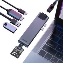 Адаптер Baseus Adapter Dual USB-C to USB-C+2xUSB+HDMI+RJ-45+SD Gray (CAHUB-L0G): Колір серый