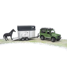 BRUDER Іграшка - джип Land Rover Defender з причепом для перевезення коней + конячка, М1: 16 (02592): Виробник Bruder