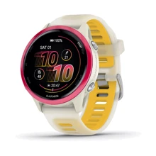 Смарт-часы Garmin Forerunner 570 42mm Raspberry Aluminium with Translucent Bone/Mango Band (010-02970-02): Дисплей 1.2" AMOLED (390 x 390) / Corning Gorilla Glass 3