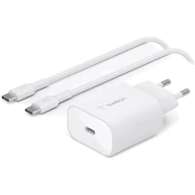 Зарядное устройство Belkin Wall Charger USB-С 25W White with USB-C Cable (WCA004VF1MWH-B6): Особенности Power Delivery (PD), Быстрая зарядка, USB-C