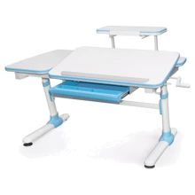 Стол Evo-kids Darwin Blue с полкой (арт.Evo-502 B+ полка Evo-513) - столешница белая / вставки голубые: Тип Парта