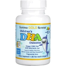 California Gold Nutrition Children's DHA Chewables Дитячі жувальні таблетки з ДГК полунично-лимонний смак 180 м'яких желатинових капсул: Тип Омега 3