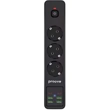 Сетевой фильтр Proove Power Socket P-03 (3 розетки + 4 USB + 2 Type-C) 2М black: Количество розеток, шт 3