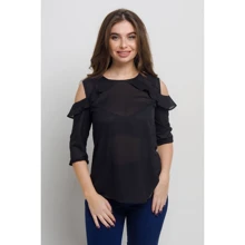 Блуза FLFashion Аида МБА 1644 44 черная с коротким рукавом: Сезон Лето