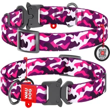 Ошейник WAUDOG Nylon с QR-паспортом, рисунок "Розовый камо", металлическая пряжка-фастекс 15 мм 23-35 см разноцветный (5095): Производитель WAUDOG