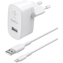 Зарядний пристрій Belkin Wall Charger Boost Up USB 2.4A 12W with Lightning Cable White (WCA002VF1MWH): Кабель в комплекті Lightning