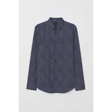 Рубашка H&M 5017229 52 синяя с длинным рукавом: Длина рукава Длинный
