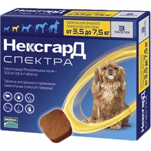 Таблетки Merial NexGard Spectra от блох, клещей и гельминтов Afoxolaner/milbemicin oxime 19mg/4mg 1х3 шт. 3.5-7.5 кг: Тип Таблетки