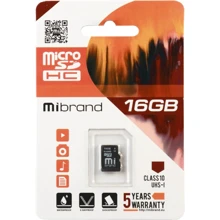 Карта пам'яті Mibrand 16GB microSDHC class 10 UHS-I (MICDHU1 / 16GB): Тип карти MicroSDHC