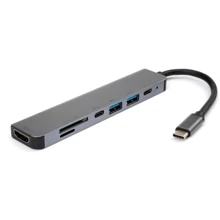 Адаптер Vinga Adapter USB-C to 2xUSB-C + HDMI + 2xUSB + SD / TF Grey (VCPHTC7AL): Колір сірий