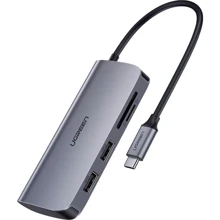 Адаптер Ugreen Adapter CM212 USB-C to USB-C+2хUSB 3.0+HDMI+RJ45+SD Gray (50852): Колір серый