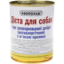 Вологий корм для собак Леопольд Дієта при захворюванні шкіри з кроликом 360 г : Тип вологий корм