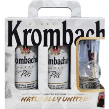 Подарочный набор пива Футбол Krombacher Pils 4.8% 5х0.5 л + бокал 0.2 л (4008287958201): Объем, л 2.5
