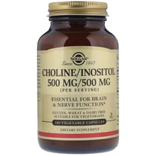 Solgar Choline/Inositol, 500mg/500 mg, 100 Veggie Caps Холин и Инозитол: Тип Витамин B