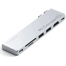 Адаптер Satechi Adapter Dual USB-C to 2xUSB-C+2xUSB+HDMI+SD Silver (ST-HUCPHSS): Цвет серебристый