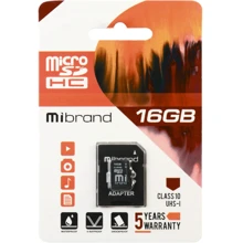Карта памяти Mibrand 16GB microSDHC class 10 UHS-I (MICDHU1/16GB-A): Тип карты MicroSDHC