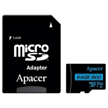 Карта памяти Apacer 64GB microSDXC Сlass 10 UHS-I U3 V30 + adapter (AP64GMCSX10U7-R): Тип карты microSDXC