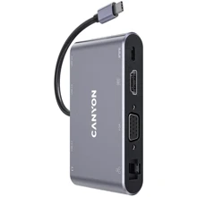Адаптер Canyon Adapter DS-14 USB-C to 3xUSB+VGA+HDMI+USB-C+3.5mm+RJ45 (CNS-TDS14): Колір серый