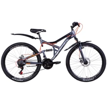 Велосипед Discovery CANYON DD 2021 M 26" графитово-черный с оранжевым (OPS-DIS-26-353): Материал рамы Сталь