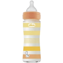 Бутылочка для кормления стеклянная Chicco Well-Being Colors, с силиконовой соской 0м+, 240 мл, оранжевая (28721.31): Материал стекло