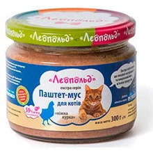 Вологий корм для кішок Леопольд Паштет-мус з куркою упаковка 300 г х 6 шт. (4820185490290-6): Тип паштет