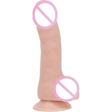 Изогнутый фаллоимитатор на присоске ADDICTION — BRAD 7,5" Dildo With Balls, Beige: Назначение Вагинальные