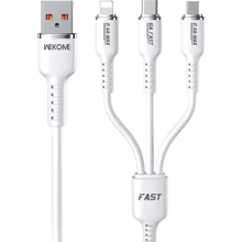 Кабель Wk USB Cable to Micro USB/Lightning/Type-C Tint Series Real Silicon Super Fast Charging 66W White (WDC-07th): Тип USB Cable - Lightning/microUSB/USB-C