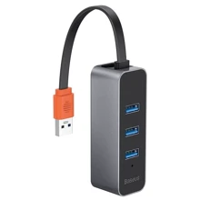 Адаптер Baseus Adapter Steel Cannon USB to 3хUSB3.0+RJ45 Dark Gray (CAHUB-AH0G): Цвет серый