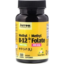 Jarrow Formulas Methyl B-12 & Methyl Folate 1,000 mcg / 400 mcg 100 Lozenges Lemon Flavor Метілфолат і метил B-12: Тип вітамін B