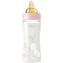 Пляшка для годування скляна Chicco Original Touch з латексної соскою 0м + 240 мл Рожева (27720.10): Матеріал Скло