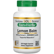 California Gold Nutrition Lemon Balm Extract EuroHerbs European Quality Экстракт лимонного бальзама мелисса 500 мг 180 вегетарианских капсул: Форма выпуска Капсулы