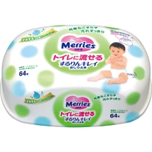 Детские влажные салфетки Merries Flushable в пластиковом контейнере, 64 шт (579710): Производитель Merries