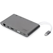 Адаптер Digitus Adapter USB-C to HDMI+VGA+miniDisplayPort+3xUSB+USB-C+SD+TF+RJ54+3.5mm Grey (DA-70875): Колір серый