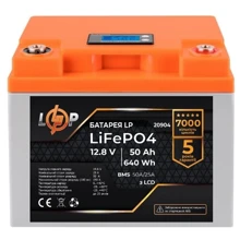 Аккумулятор LP LiFePO4 LCD 12,8V - 50 Ah (640Wh) (BMS 50A/25А) пластик: Тип LiFePO4