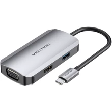 Адаптер Vention Adapter USB-C to HDMI+VGA+USB3.0+PD 100W (TOAHB): Цвет серебристый