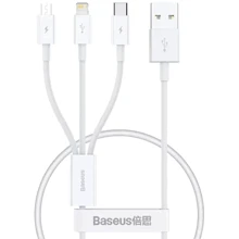 Кабель Baseus USB Cable to Micro USB/Lightning/Type-C Superior Series Fast Charging Data 3.5A 0.5m White (P10320105221-01): Тип USB Cable - Lightning/microUSB/USB-C