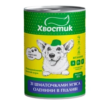 Влажный корм Хвостик для взрослых собак кусочки оленины в подливе 415 г (165,544): Тип Влажный корм