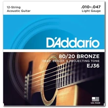 Струна для гитар Струны D`ADDARIO EJ36 80/20 BRONZE LIGHT 12-STRING 10-47: Тип Комплект струн