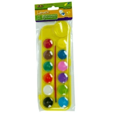 Краски акварельные ZiBi 12 цветов, пласт.кор., с кисточкой, желтый, KIDS Line (ZB.6559-08): Тип Акварельные