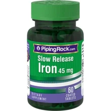 Piping Rock Slow Release Iron 45 mg 60 tablets Железо препарат медленного высвобождения: Тип Железо