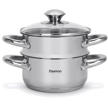 Кастрюля Fissman GULLIVER 14x7 см, 1.1 л со вставкой-пароваркой 14x6.5 см (5428): Тип Традиционная