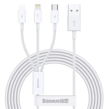 Кабель Baseus USB Cable to Lightning/microUSB/USB-C Superior Series Fast Charging 3.5A 1.5m White (CAMLTYS-02): Тип USB Cable - Lightning/microUSB/USB-C