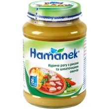 Пюре Hame Хаманек Куриное рагу с рисом и кусочками овощами 190 (8595139735111): Вид Овоще-мясное