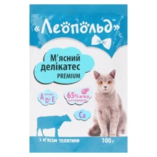 Влажный корм для кошек Леопольд Premium Мясные деликатесы с телятиной 100 г х 24 шт. (4820185491488-24): Тип Влажный корм
