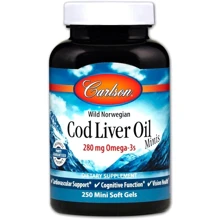 Carlson Labs Wild Norwegian Cod Liver Oil Minis 250 Mini Soft Gels Риб'ячий жир з печінки тріски: Тип Омега 3
