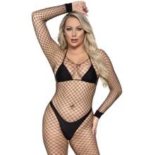 Бодистокинг в крупную сетку Leg Avenue Long Sleeved Bodystocking One size Black: Для кого Для женщин