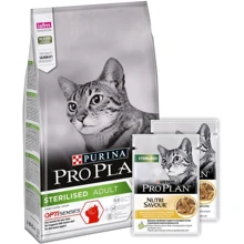 Комплект кормов Pro Plan Sterilised для стерилизованных котов сухой с лососем 1.5 кг + влажный с курицей 2х85 г (7613039767863): Тип Сухой корм