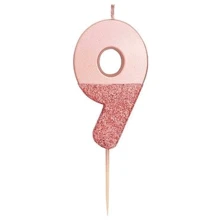 Сервировка стола Свечка Talking Tables WE HEART цифра 9 Розовое золото с блестками (BDAY-CANDLE-RG-9): undefined undefined