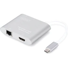Адаптер Digitus Adapter USB-C to HDMI+2xUSB+RJ45 Silver (DA-70847): Цвет серебристый