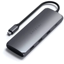 Адаптер Satechi Adapter Aluminum USB-C to USB-C+2xUSB+HDMI+SSD кишеня Space Gray (ST-UCHSEM): Колір серый